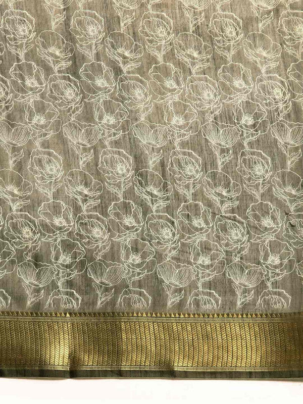 Black Silk Cotton Printed Floral Saree with Unstitched Blouse - Hiral Fashion | Grocsy
