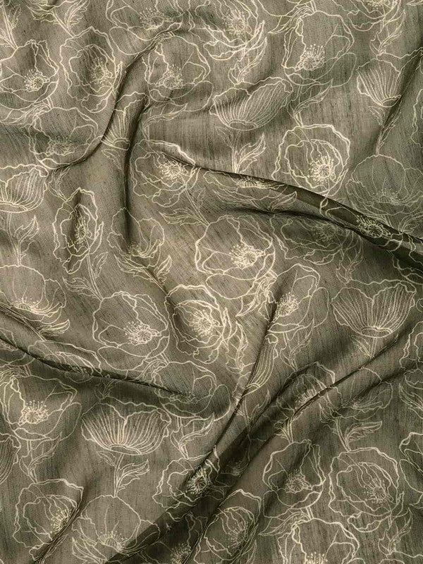 Black Silk Cotton Printed Floral Saree with Unstitched Blouse - Hiral Fashion | Grocsy