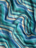 Blue Silk Cotton Printed Striped Saree with Unstitched Blouse - Hiral Fashion | Grocsy