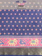 Blue Silk Cotton Printed Striped Saree with Unstitched Blouse - Hiral Fashion | Grocsy