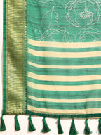 Green Silk Cotton Printed Floral Saree with Unstitched Blouse - Hiral Fashion | Grocsy