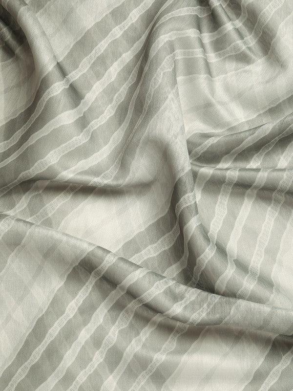 Gray Silk Cotton Printed Striped Saree with Unstitched Blouse - Hiral Fashion | Grocsy
