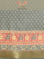 Gray Silk Cotton Printed Striped Saree with Unstitched Blouse - Hiral Fashion | Grocsy