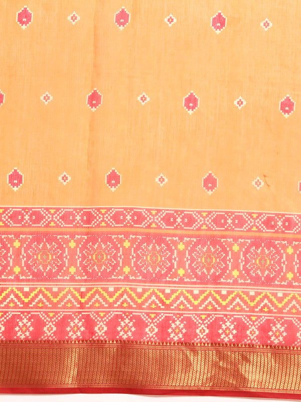 Mustard Silk Cotton Printed Floral Saree with Unstitched Blouse - Hiral Fashion | Grocsy