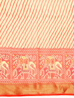 Orange Silk Cotton Printed Striped Saree with Unstitched Blouse - Hiral Fashion | Grocsy
