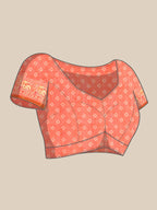 Orange Silk Cotton Printed Striped Saree with Unstitched Blouse - Hiral Fashion | Grocsy
