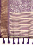 Purple Silk Cotton Printed Floral Saree with Unstitched Blouse - Hiral Fashion | Grocsy