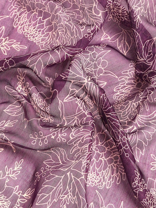 Purple Silk Cotton Printed Floral Saree with Unstitched Blouse - Hiral Fashion | Grocsy