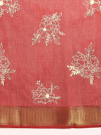Red Silk Cotton Printed Floral Saree with Unstitched Blouse - Hiral Fashion | Grocsy