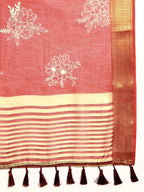Red Silk Cotton Printed Floral Saree with Unstitched Blouse - Hiral Fashion | Grocsy