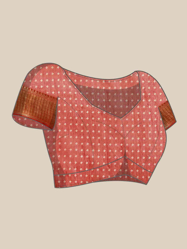 Red Silk Cotton Printed Floral Saree with Unstitched Blouse - Hiral Fashion | Grocsy