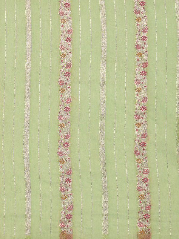 Green Cotton Woven Zari Design Floral Saree with Unstitched Blouse - Hiral Fashion | Grocsy