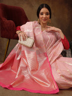 Pink Cotton Woven Zari Design Floral Saree with Unstitched Blouse - Hiral Fashion | Grocsy