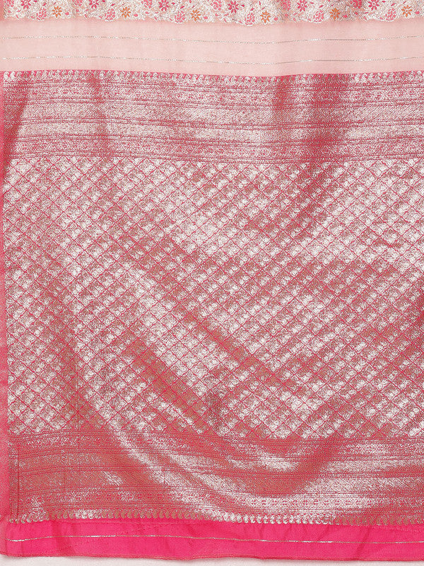 Pink Cotton Woven Zari Design Floral Saree with Unstitched Blouse - Hiral Fashion | Grocsy