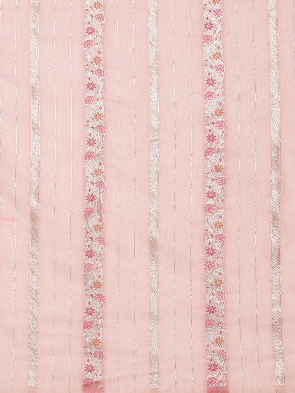 Pink Cotton Woven Zari Design Floral Saree with Unstitched Blouse - Hiral Fashion | Grocsy