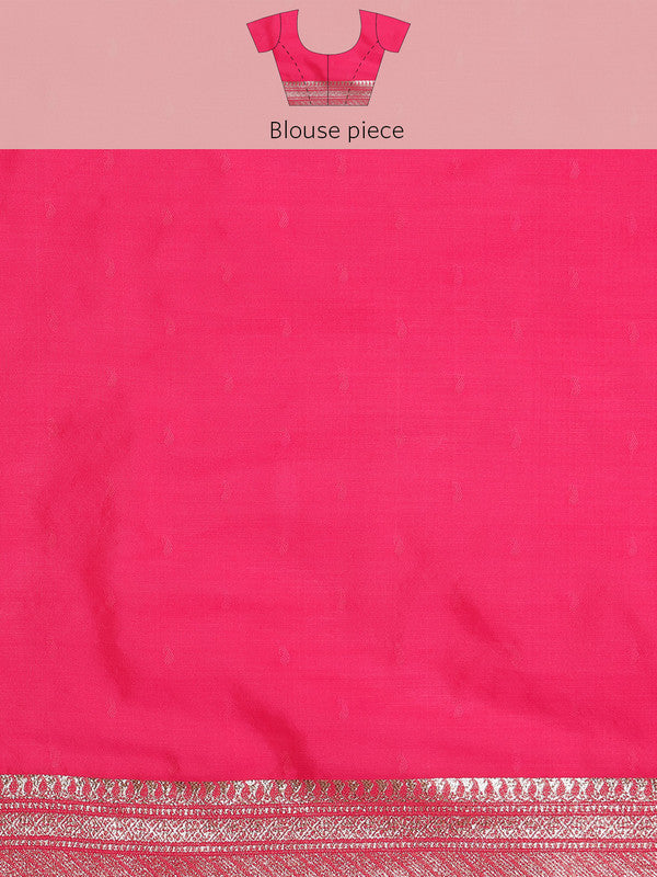 Pink Cotton Woven Zari Design Floral Saree with Unstitched Blouse - Hiral Fashion | Grocsy