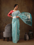 Turquoise Cotton Woven Zari Design Floral Saree with Unstitched Blouse - Hiral Fashion | Grocsy