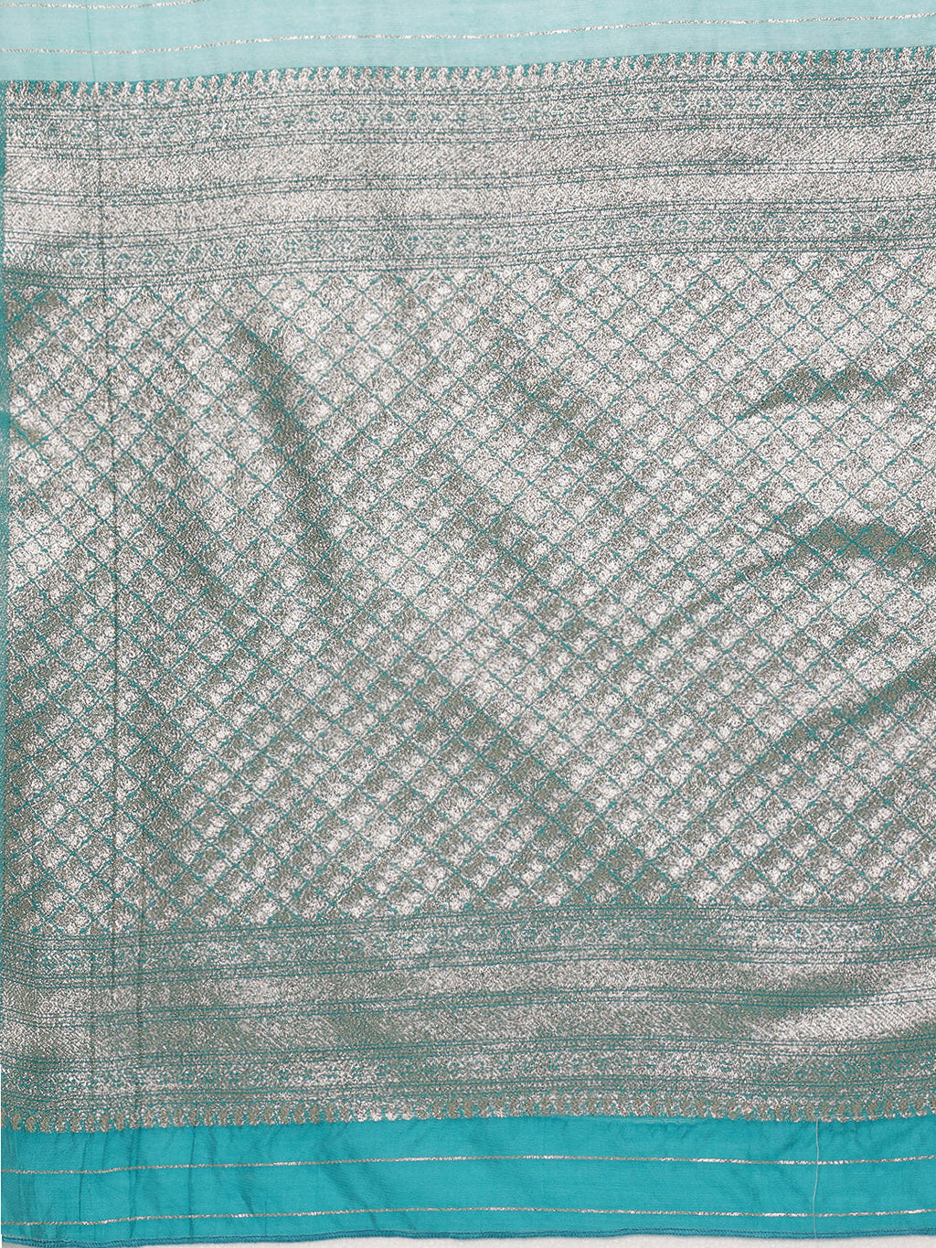Turquoise Cotton Woven Zari Design Floral Saree with Unstitched Blouse - Hiral Fashion | Grocsy