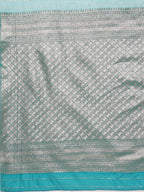 Turquoise Cotton Woven Zari Design Floral Saree with Unstitched Blouse - Hiral Fashion | Grocsy
