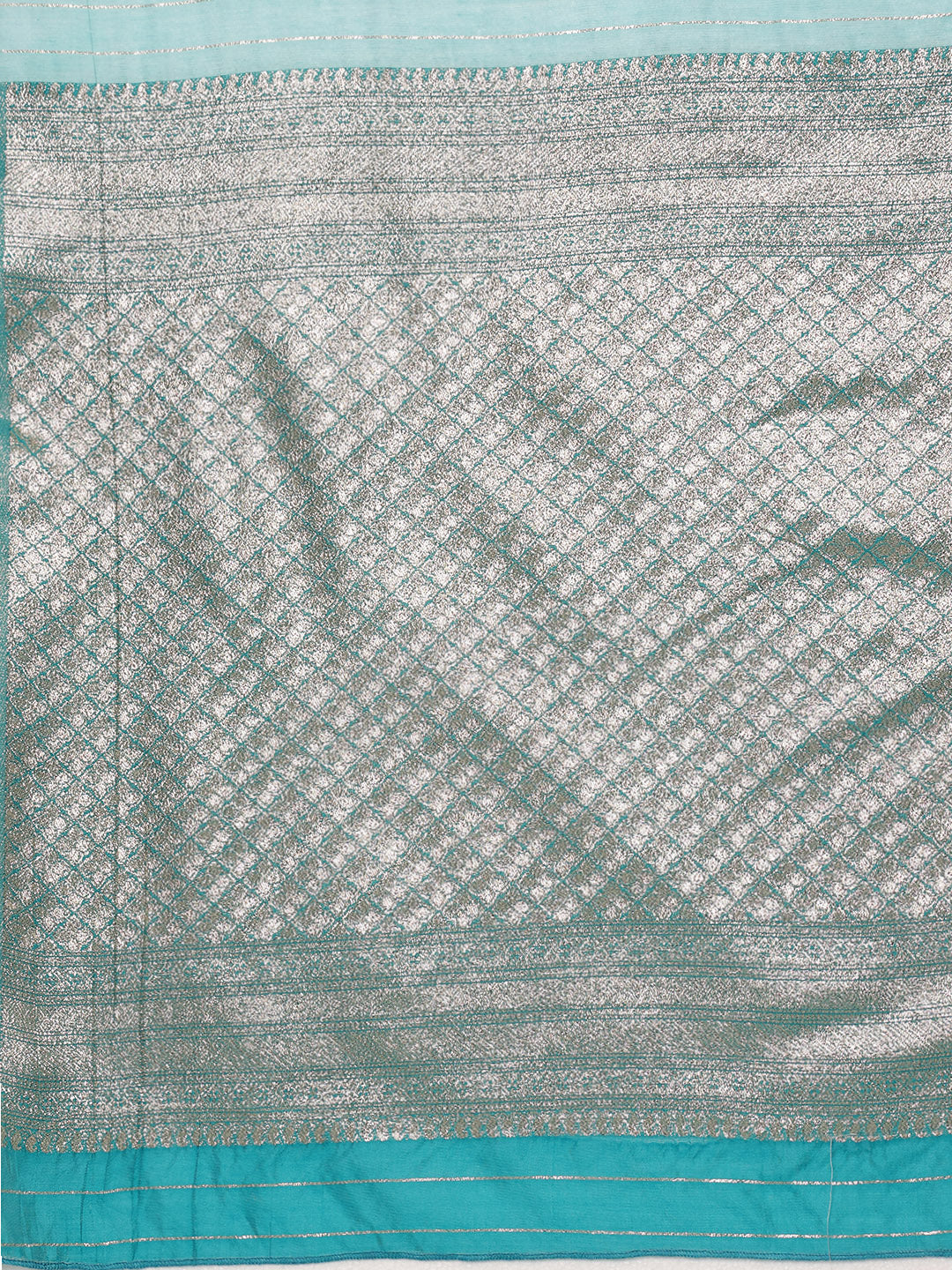 Turquoise Cotton Woven Zari Design Floral Saree with Unstitched Blouse - Hiral Fashion | Grocsy