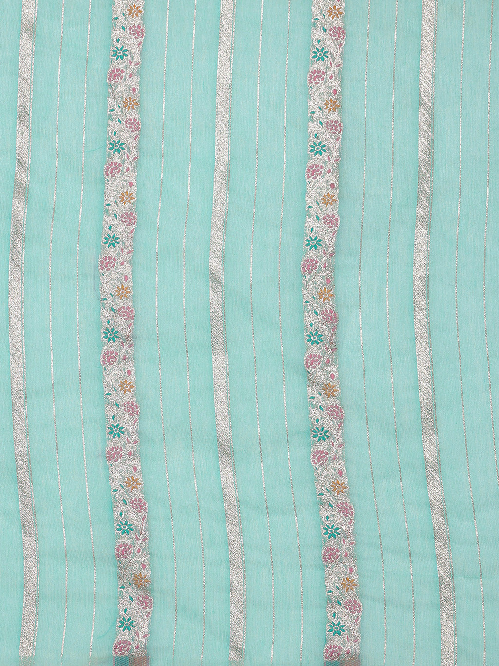 Turquoise Cotton Woven Zari Design Floral Saree with Unstitched Blouse - Hiral Fashion | Grocsy