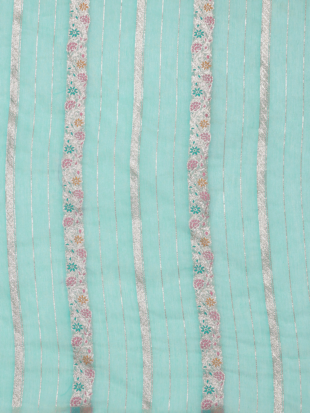 Turquoise Cotton Woven Zari Design Floral Saree with Unstitched Blouse - Hiral Fashion | Grocsy