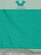 Turquoise Cotton Woven Zari Design Floral Saree with Unstitched Blouse - Hiral Fashion | Grocsy