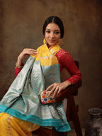 Yellow Cotton Woven Zari Design Floral Saree with Unstitched Blouse - Hiral Fashion | Grocsy