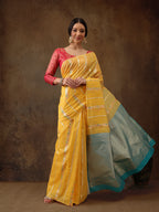 Yellow Cotton Woven Zari Design Floral Saree with Unstitched Blouse - Hiral Fashion | Grocsy