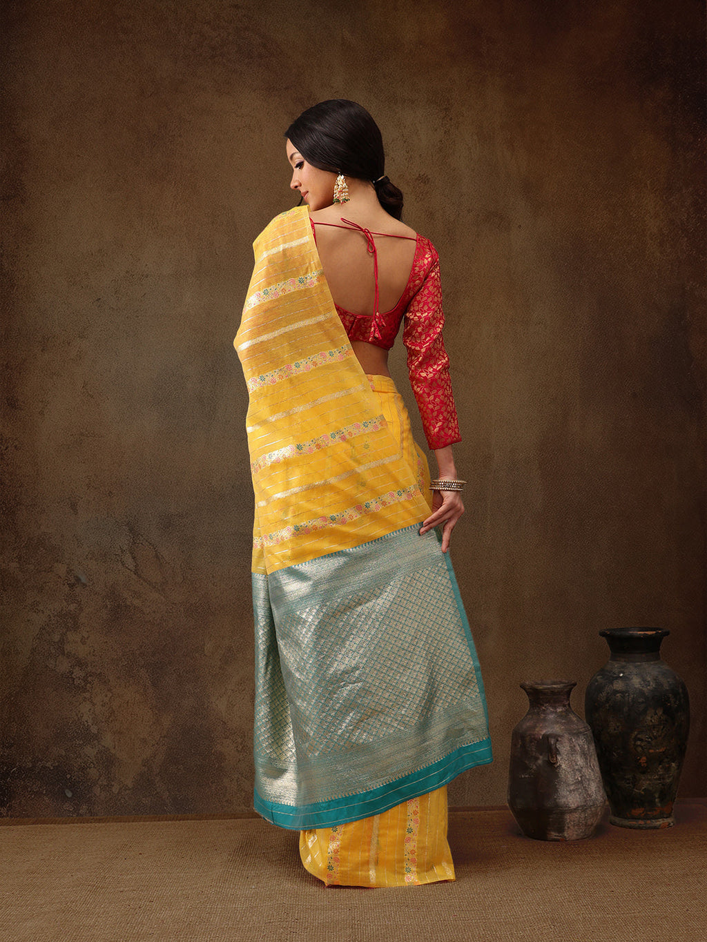 Yellow Cotton Woven Zari Design Floral Saree with Unstitched Blouse - Hiral Fashion | Grocsy