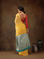 Yellow Cotton Woven Zari Design Floral Saree with Unstitched Blouse - Hiral Fashion | Grocsy