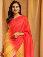 Multicolor Silk Blend Printed Solid Saree with Unstitched Blouse - Hiral Fashion | Grocsy