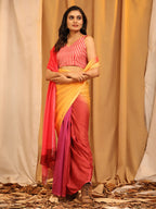 Multicolor Silk Blend Printed Solid Saree with Unstitched Blouse - Hiral Fashion | Grocsy