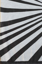 Black Cotton Blend Printed Striped Saree with Unstitched Blouse - Hiral Fashion | Grocsy