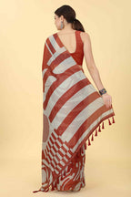 Maroon Cotton Blend Printed Geomatric Saree with Unstitched Blouse - Hiral Fashion | Grocsy