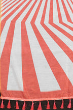 Red Cotton Blend Printed Striped Saree with Unstitched Blouse - Hiral Fashion | Grocsy