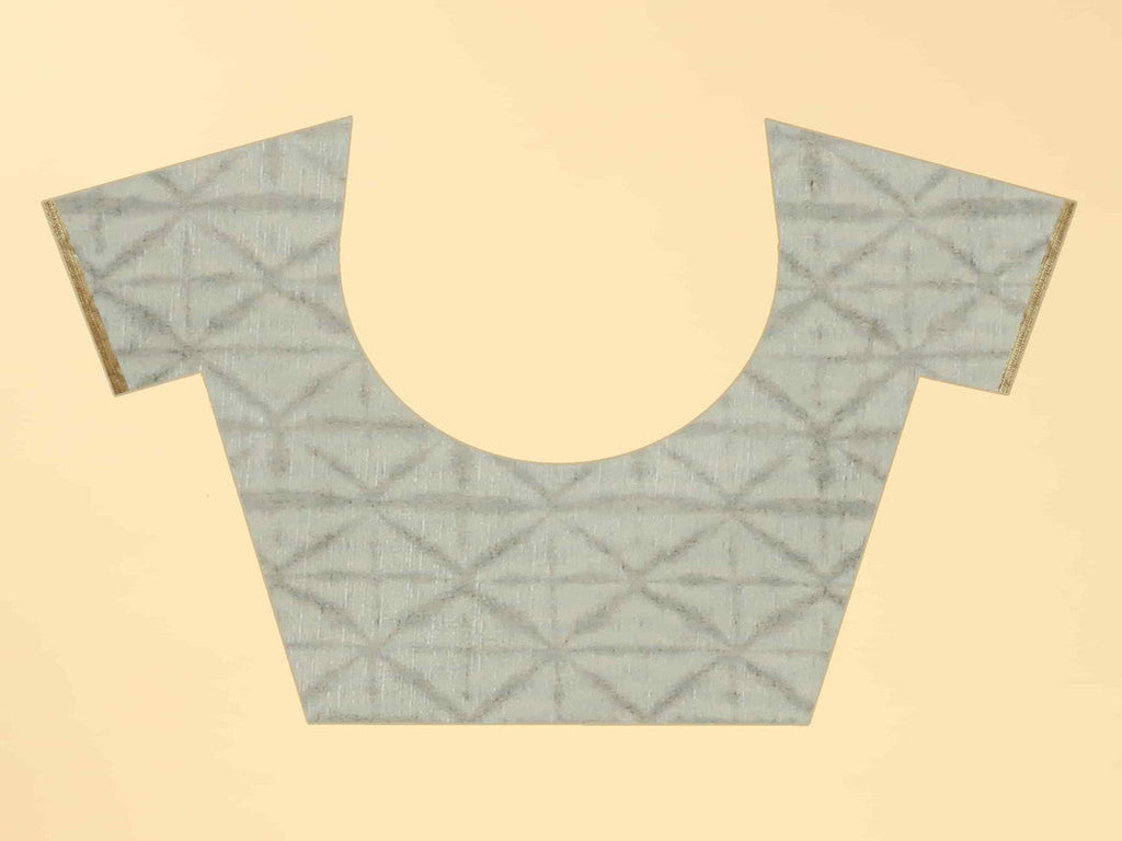 White Cotton Blend Printed Striped Saree with Unstitched Blouse - Hiral Fashion | Grocsy
