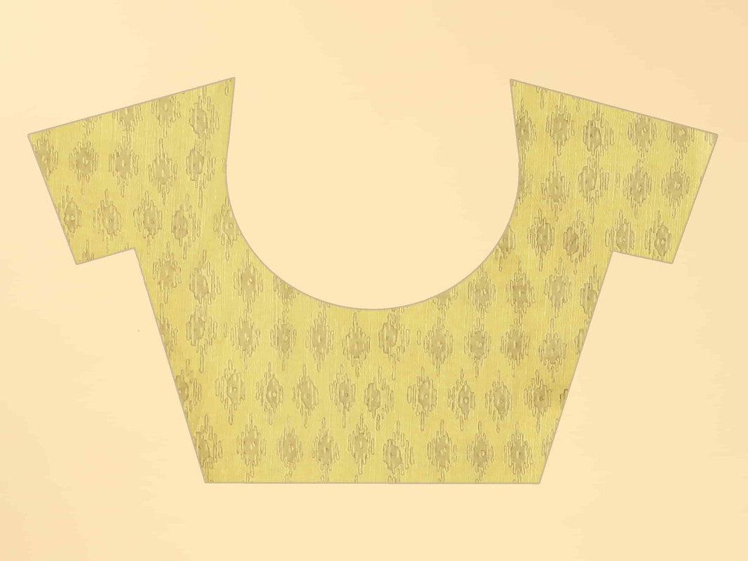 Yellow Cotton Blend Printed Striped Saree with Unstitched Blouse - Hiral Fashion | Grocsy
