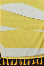 Yellow Cotton Blend Printed Striped Saree with Unstitched Blouse - Hiral Fashion | Grocsy