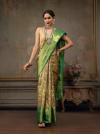 Green Pure Silk Woven Zari Design Ethnic Motifs Saree with Unstitched Blouse - Hiral Fashion | Grocsy