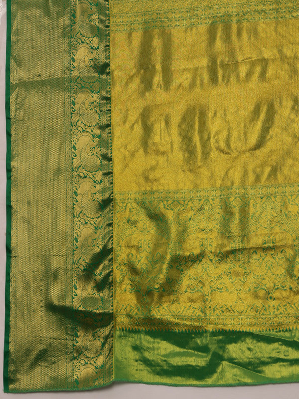 Green Pure Silk Woven Zari Design Ethnic Motifs Saree with Unstitched Blouse - Hiral Fashion | Grocsy