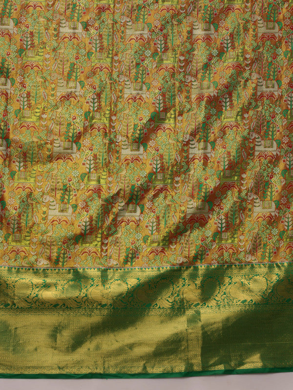 Green Pure Silk Woven Zari Design Ethnic Motifs Saree with Unstitched Blouse - Hiral Fashion | Grocsy