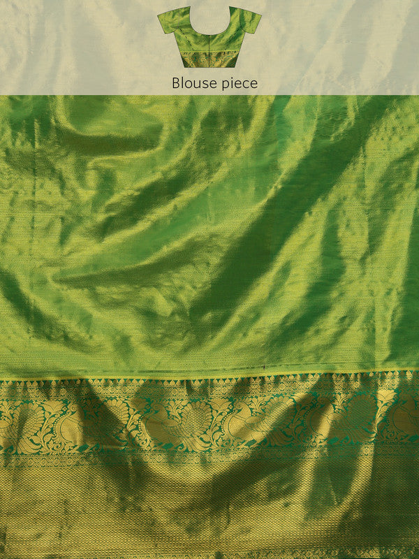 Green Pure Silk Woven Zari Design Ethnic Motifs Saree with Unstitched Blouse - Hiral Fashion | Grocsy