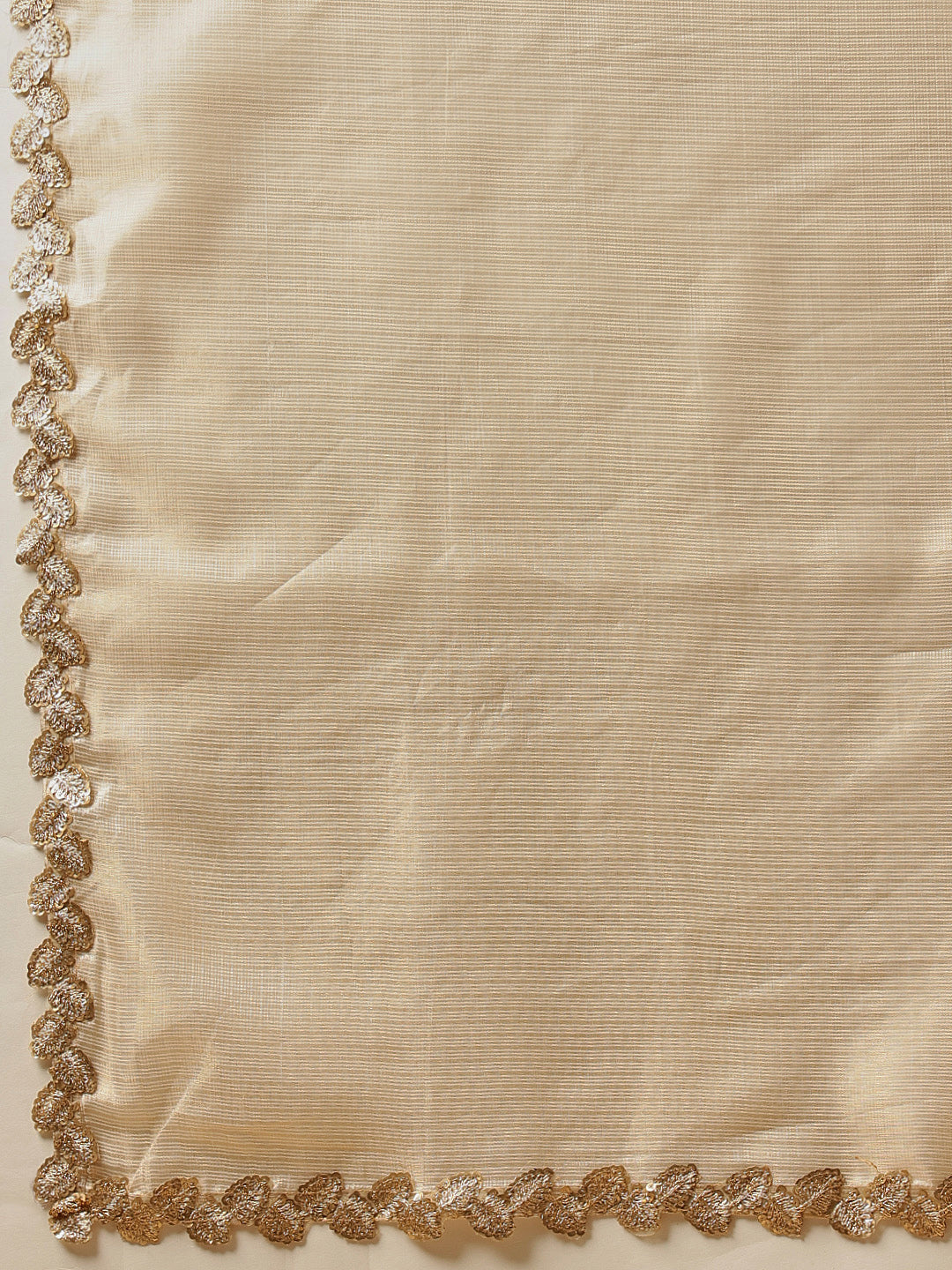 Hiral Fashion Beige Gota Patti Muga Silk Solid Lace Work Saree | Grocsy