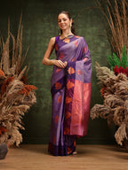 Hiral Fashion Lavender Banarasi Silk Floral Woven Design Saree | Grocsy