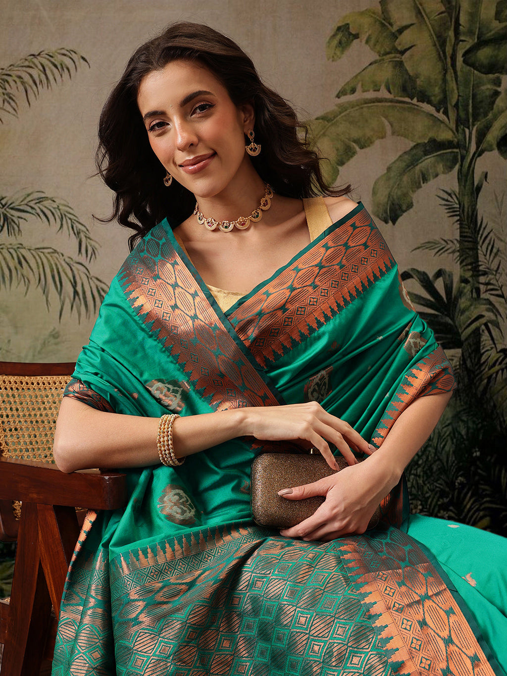 Hiral Fashion Green Banarasi Silk Floral Woven Design Saree | Grocsy
