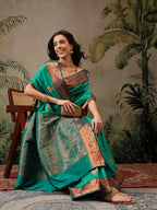 Hiral Fashion Green Banarasi Silk Floral Woven Design Saree | Grocsy