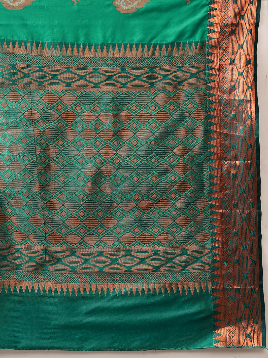 Hiral Fashion Green Banarasi Silk Floral Woven Design Saree | Grocsy