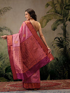 Hiral Fashion Pink Banarasi Silk Floral Woven Design Saree | Grocsy