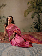 Hiral Fashion Pink Banarasi Silk Floral Woven Design Saree | Grocsy